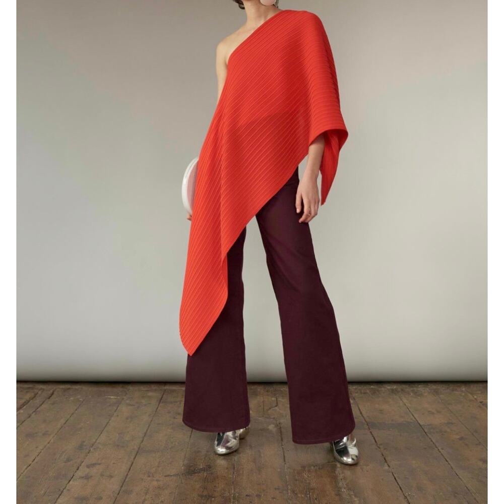 Solace London one shoulder asymmetric pleated top Sz. 4 orange